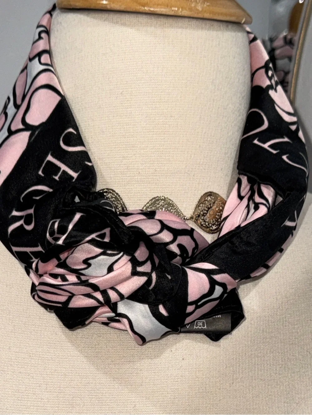 Victoria's Secret Pink and Black Floral Logo Bombshell Silk Scarf